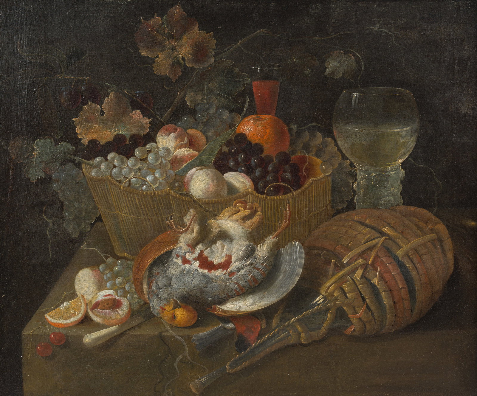 Flemish school: Still life with grapes, a rummer and a glass bottle, oil on canvas, 17th C. (1 of 6)
