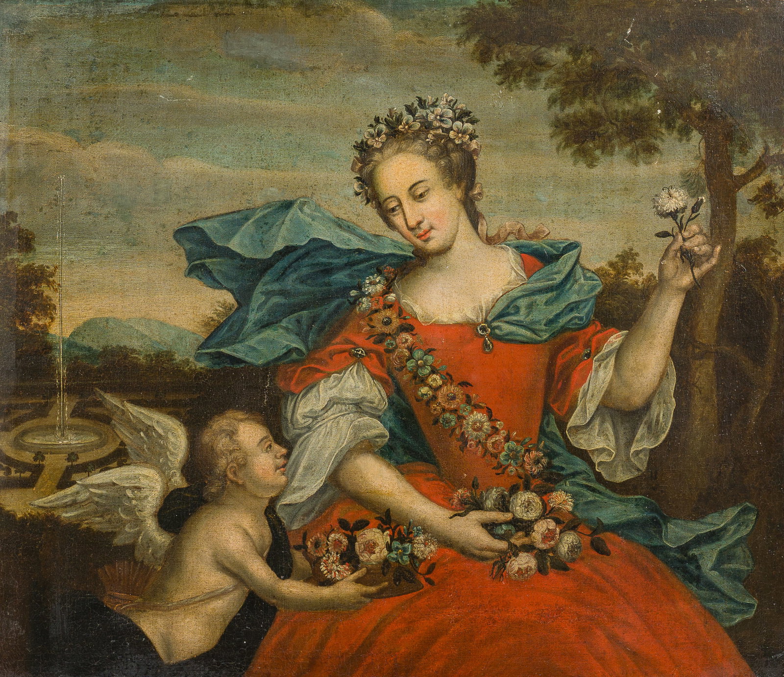 French school: Flora or allegory of spring, oil on canvas, 18th C. (1 of 4)