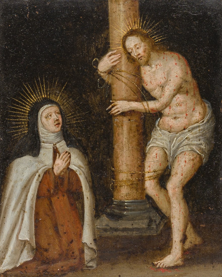 Flemish school: The appearance of Christ to Saint Teresa of Avila, oil on copper, 17th C. (1 of 3)