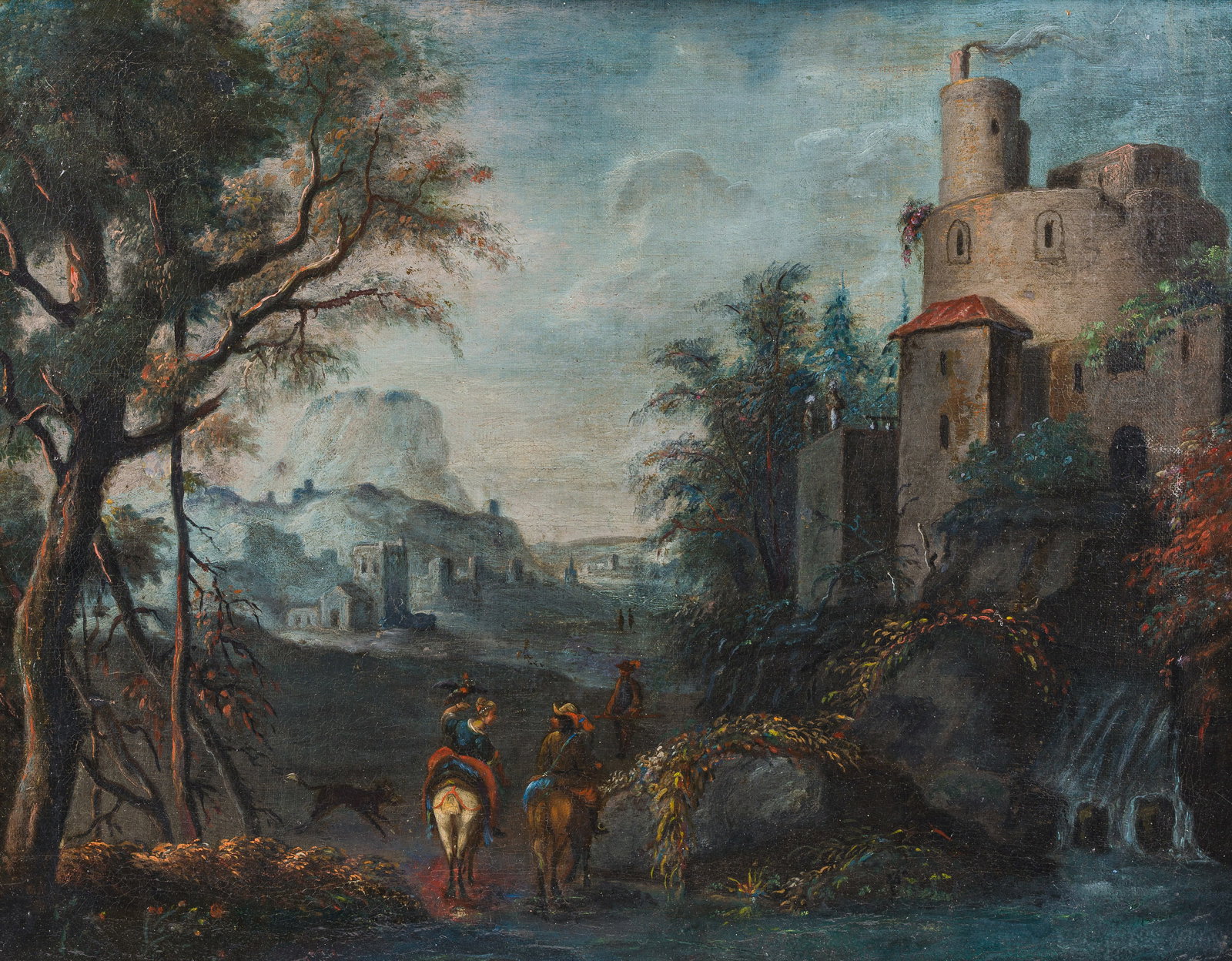 Austrian school: The falcon hunt, oil on canvas, 18th C. (1 of 5)