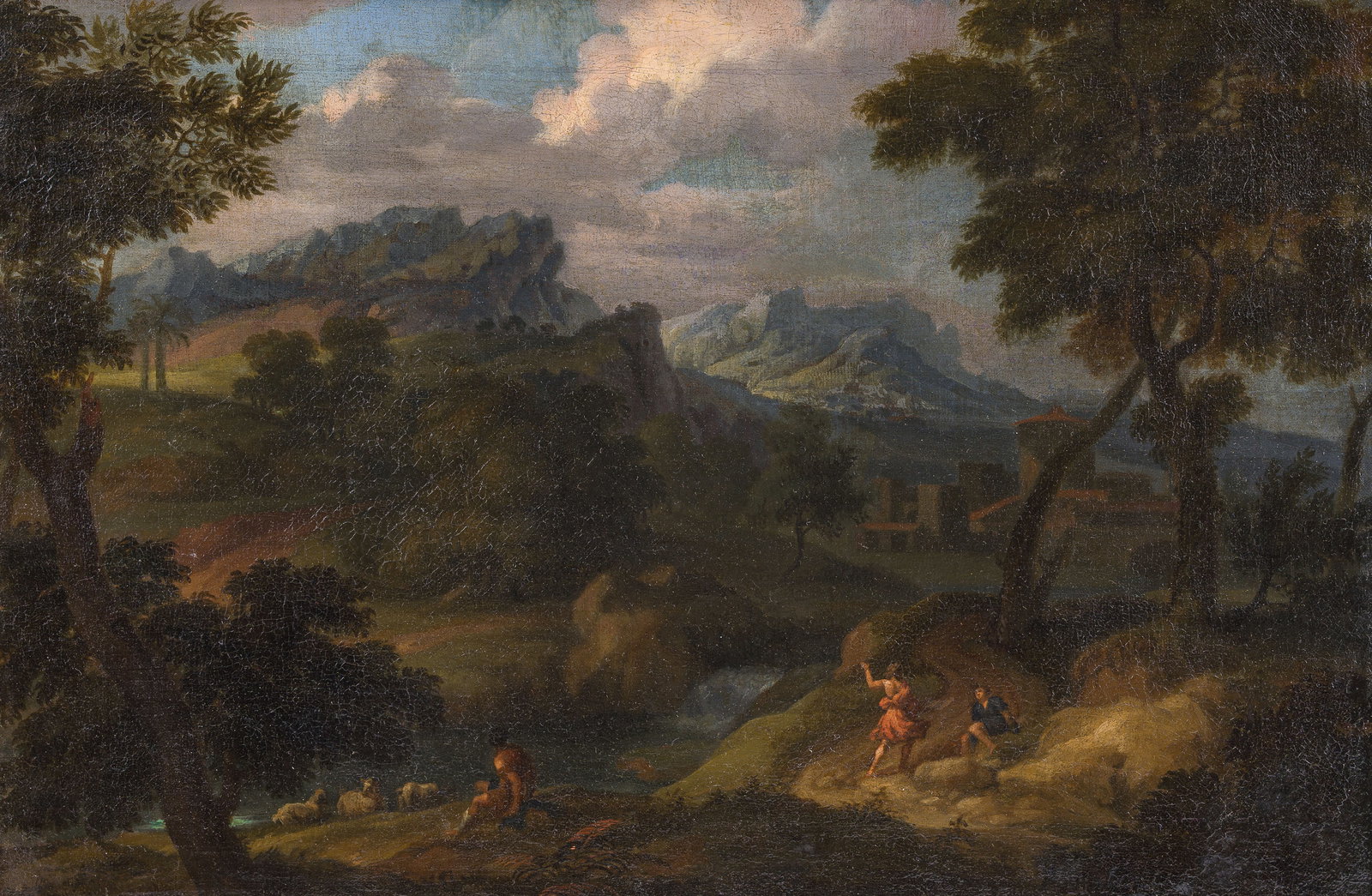 Pieter van Bloemen (1657-1720, circle of): Animated landscape, oil on canvas, ca. 1700 (1 of 4)