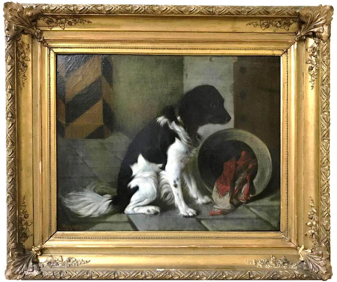 BLACK AND WHITE DOG (James Henry Moser): James Henry Moser, 1854-1913 Though born in Canada, painter J.H. Moser studied at the Art Students League in New York before eventually settling in Washington, D.C. In 1886 he married local painter, M