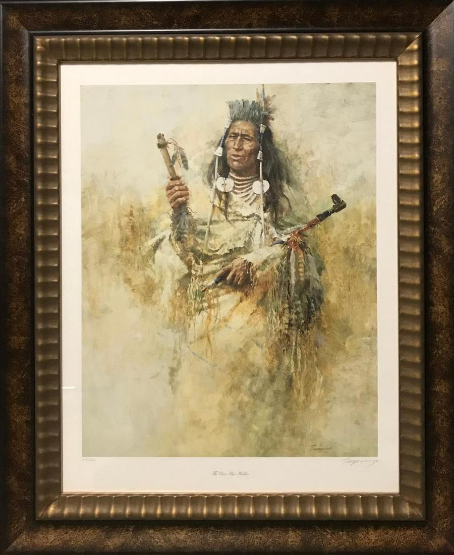 CROW PIPE HOLDER (Howard Terpning): Limited Edition Print 142/750 Print size: 23.75’’ x 19’’ Frame size” 36’’ x 30’’