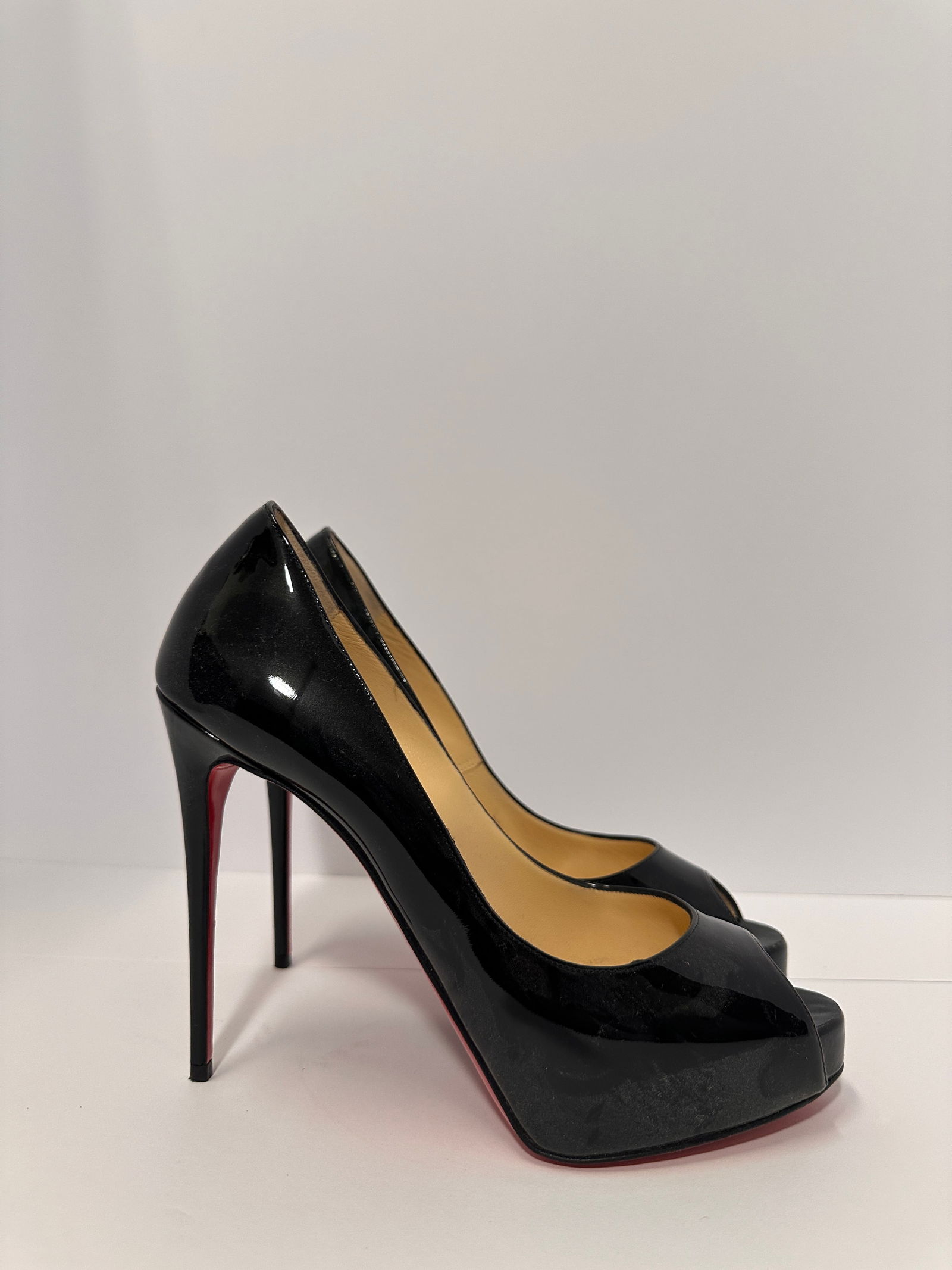 Christian Louboutin Glossy Black Peep Toe Heels (1 of 1)