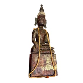 Wooden Buddha Statue with Necklace – 20" x 7"