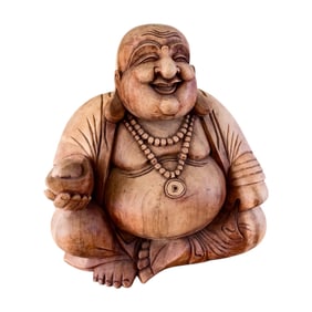 Wooden Fat Seated Buddha