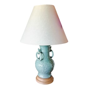 Vintage Chinese Celadon Longquan-Style Vase Lamp