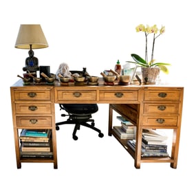 Antique Chinese Pedestal Work Desk