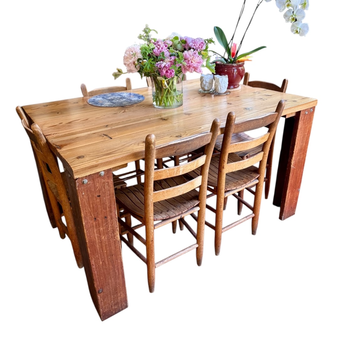 Kitchen/Dining Table Set: Classic dining set featuring a sturdy table and six matching chairs, perfect for family meals or entertaining guests. 56 W x 40 D x 31.5 H (Contents on the table are not included.)