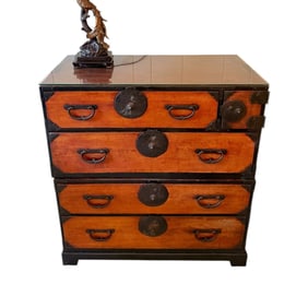 Antique Japanese Keyaki Wood Tansu Chest – Circa 1860, 2-Piece Stackable