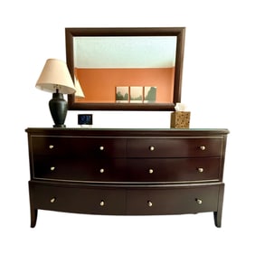 Brownstone Dark Brown Lowboy Dresser – 6 Drawers with Matching Wall Mirror