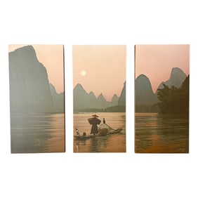 Li River Sunset Triptych Wall Art by Keith Szatranski
