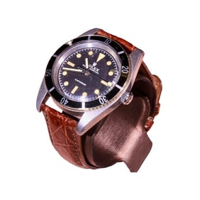 Vintage Rolex Submariner 6536/1 – 37mm Stainless Steel, Black Bezel, Gilt Dial, Croc Leather Band