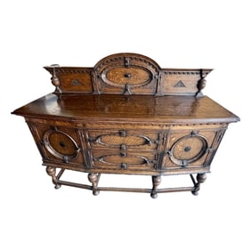 Antique Oak Sideboard with Decorative Back