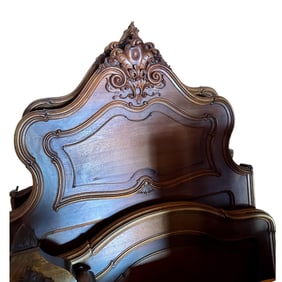 Rococo-Style Solid Wood Headboard & Footboard (Sold Together)
