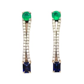 Emerald , Sapphire and Diamond Dangling earrings