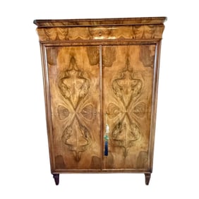 Antique Biedermeier Walnut Wardrobe 19th Century with Shelves 69" Tall