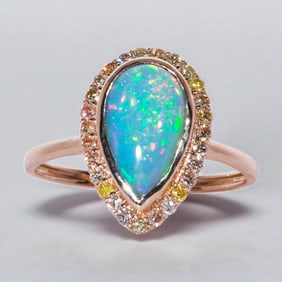 14k yellow diamond Opal tear drop shape ring