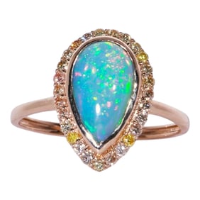14k yellow diamond Opal tear drop shape ring