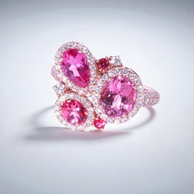 14k Rose gold Pink sapphire ring with Diamonds