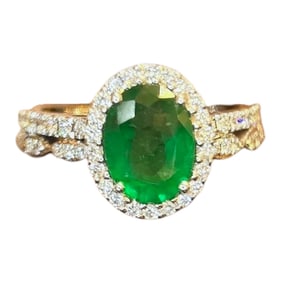 14k white gold with oval natural emerald and Diamonds