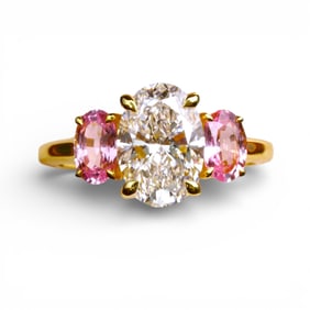 14k white gold round cut Cert Lab diamond with natural pink sapphire