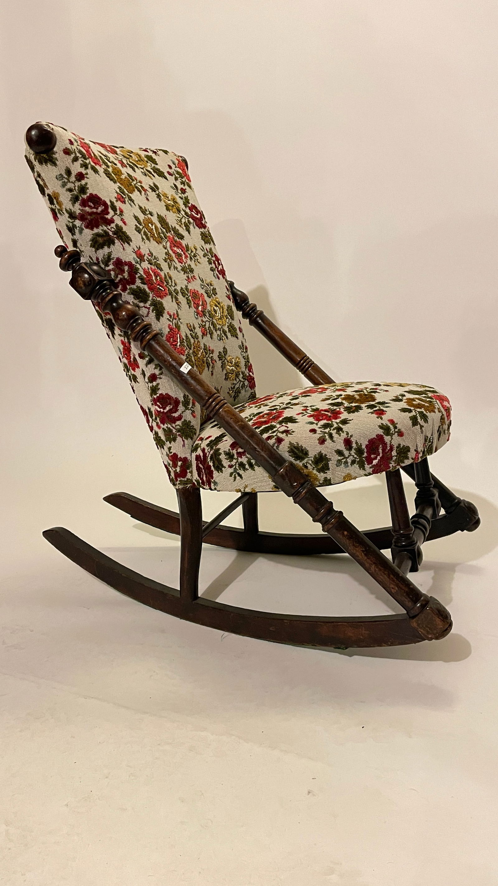 Rocking Chair: Needlepoint rocking chair 16w x 19d x 33h 16h seat