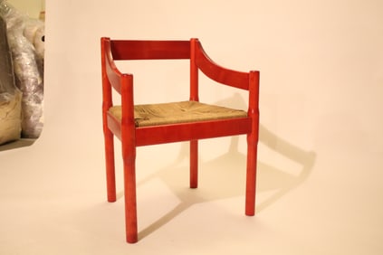 Pair of Red Rattan Armchairs