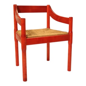 Pair of Red Rattan Armchairs
