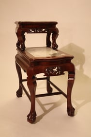 Mid-Century Chinese Marble-Top Two-Tier End Table