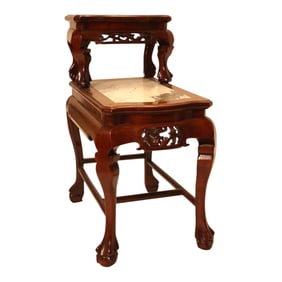 Mid-Century Chinese Marble-Top Two-Tier End Table