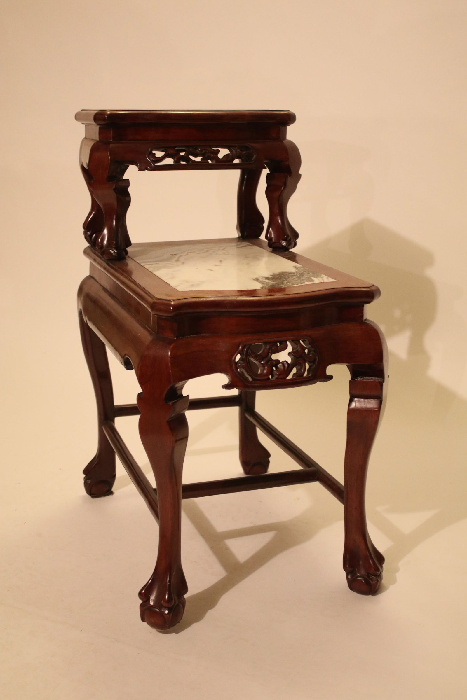 Mid-Century Chinese Marble-Top Two-Tier End Table (1 of 6)