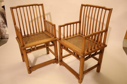 Set of 2 Rattan Spindle-Back Armchairs