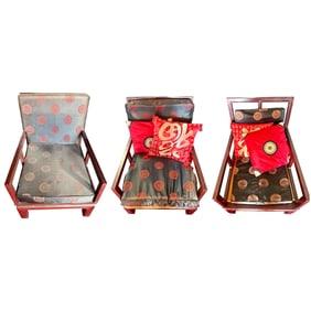 Set of 3 Chinese Armchairs with Cushions