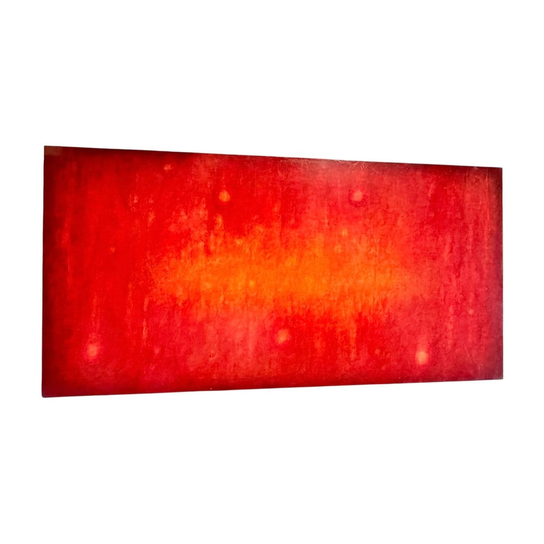 “Red Field" – Oil on Canvas by Robilee Frederick (Commission): Large-scale abstract oil on canvas by Robilee Frederick, created as a commissioned work. The composition features layered tones of deep red and glowing orange, forming a luminous central field with su