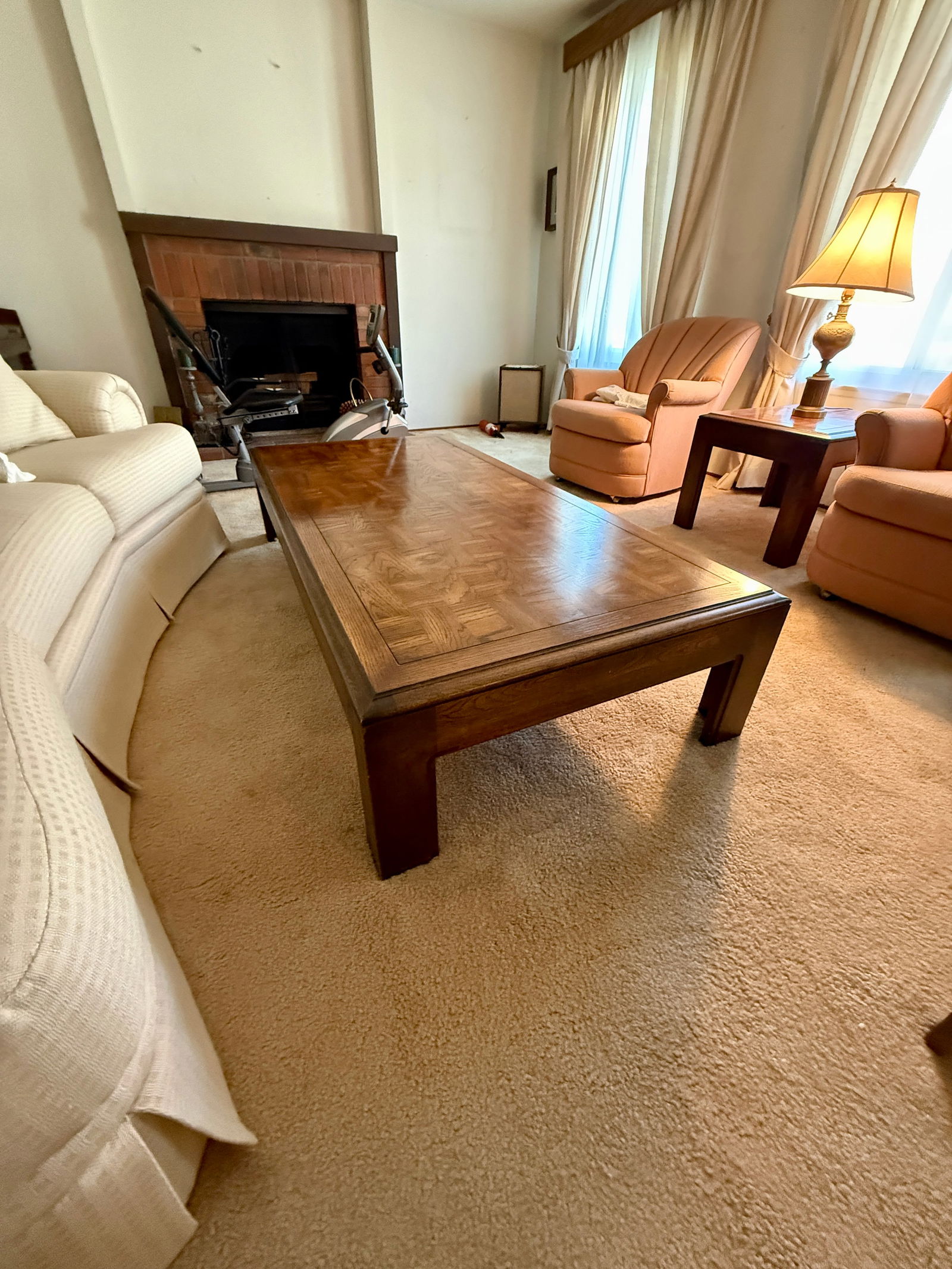 Rectangular Parquet Top Solid Wood Coffee Table - 3