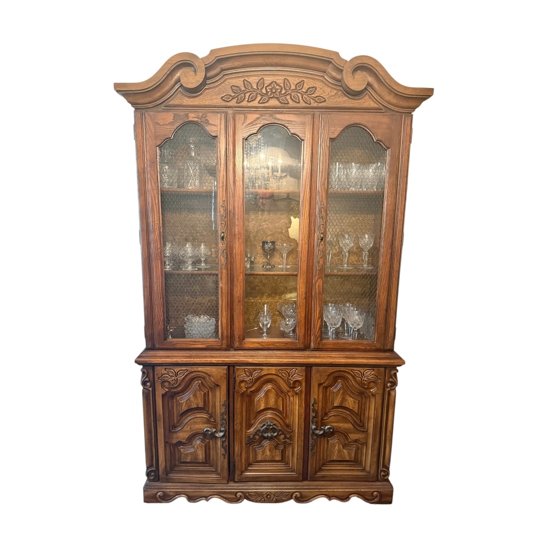 Vintage French Provincial Oak China Cabinet (1 of 3)