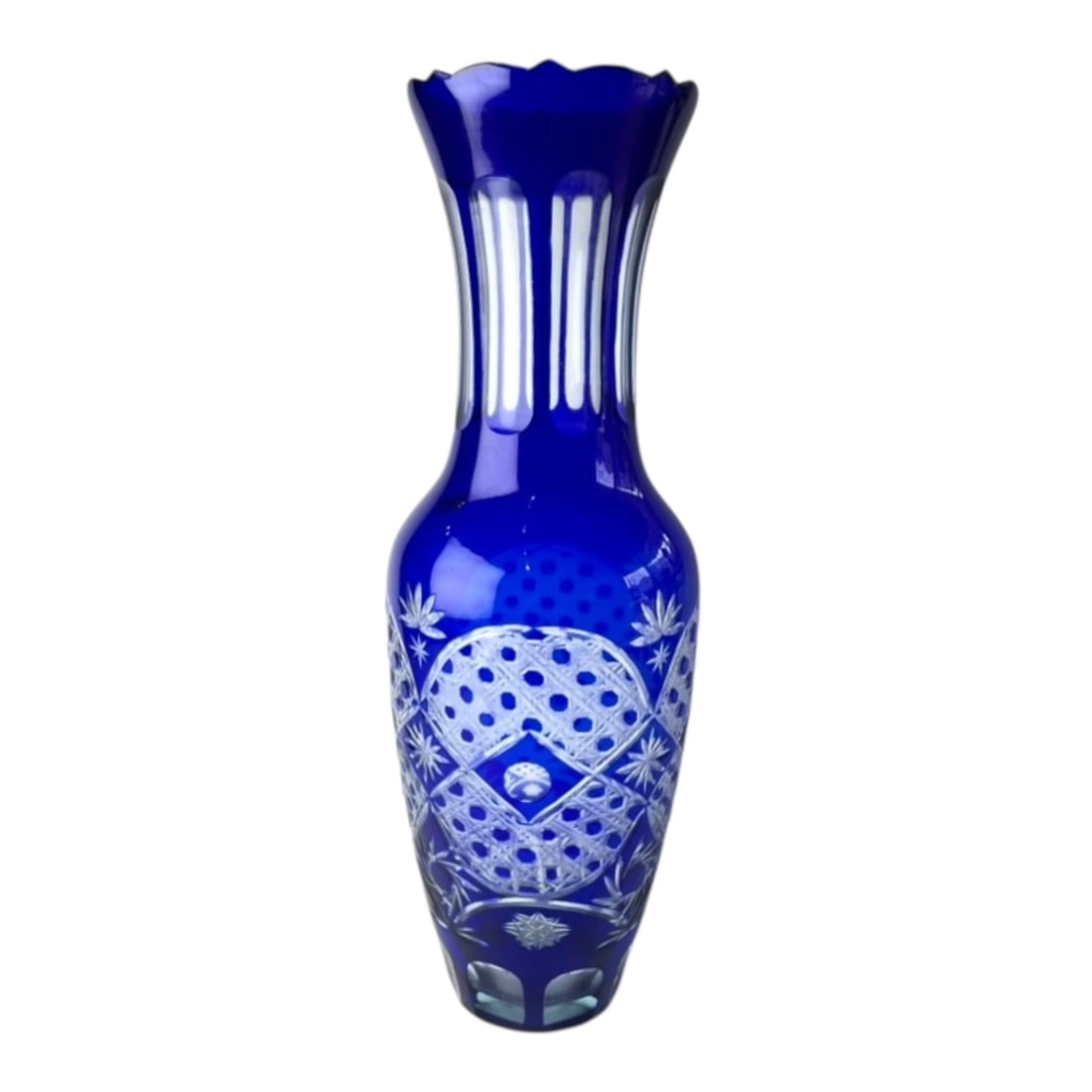 Vintage Cobalt Blue Cut to Clear Glass Floral Vase (1 of 5)