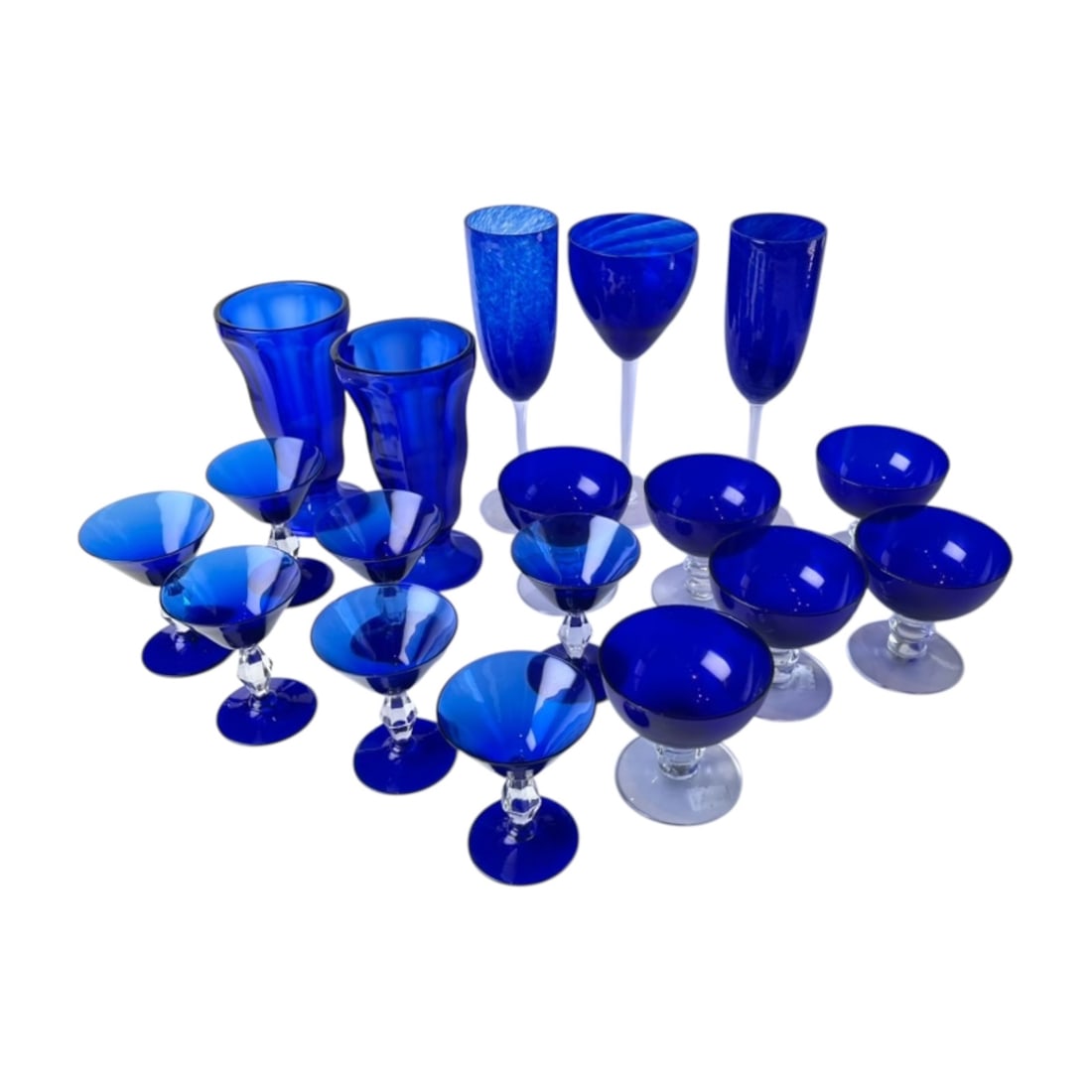 18 Piece Blue Tainted Glass with Clear Stems (1 of 9)