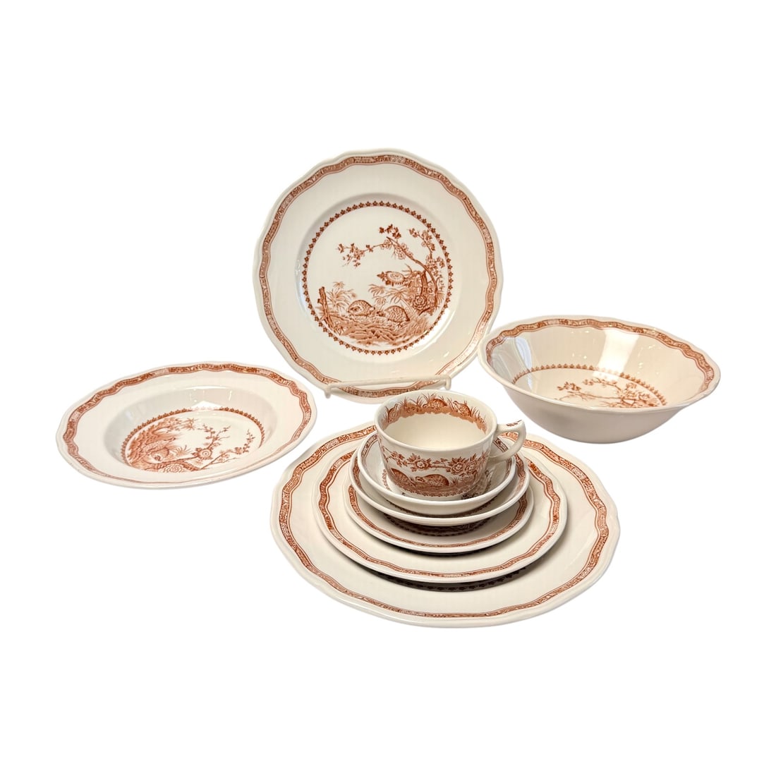 Large Vintage Mason’s Quail Brown Transferware Dinnerware Set (1 of 8)