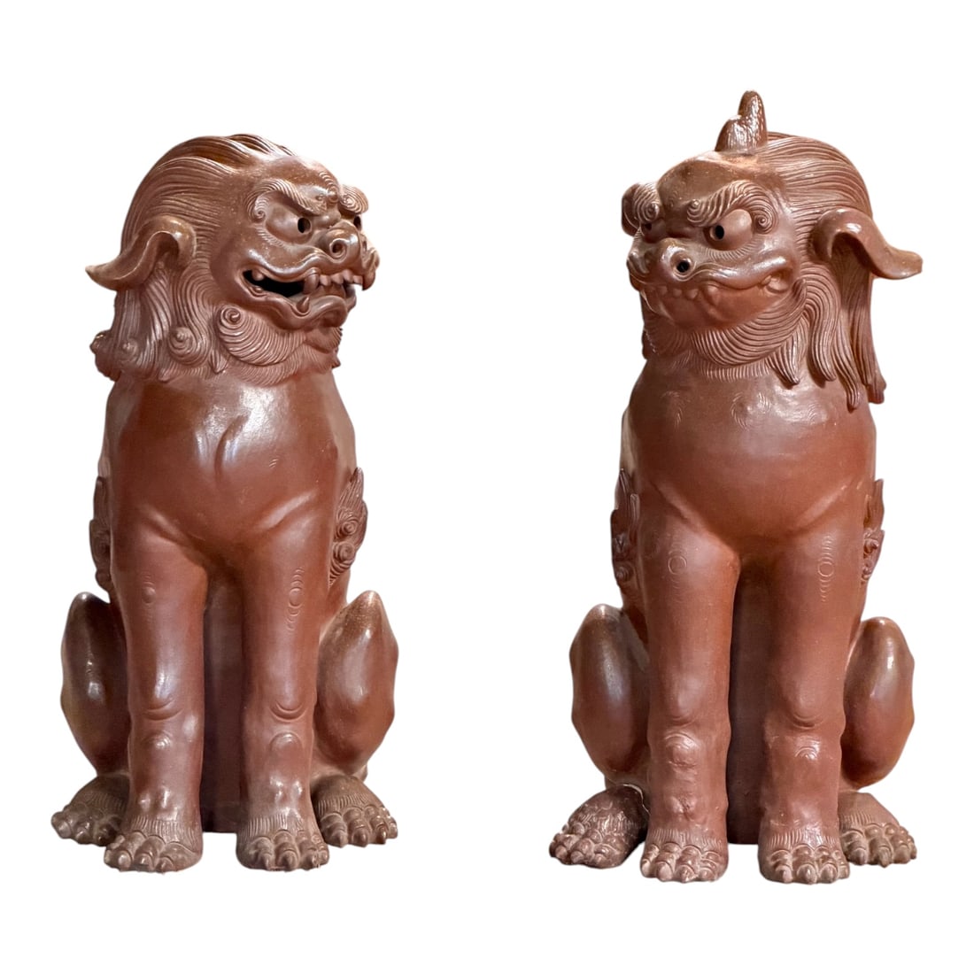 Pair of Chinese Red Stoneware Guardian Lion (Foo Dog) Sculptures (1 of 11)