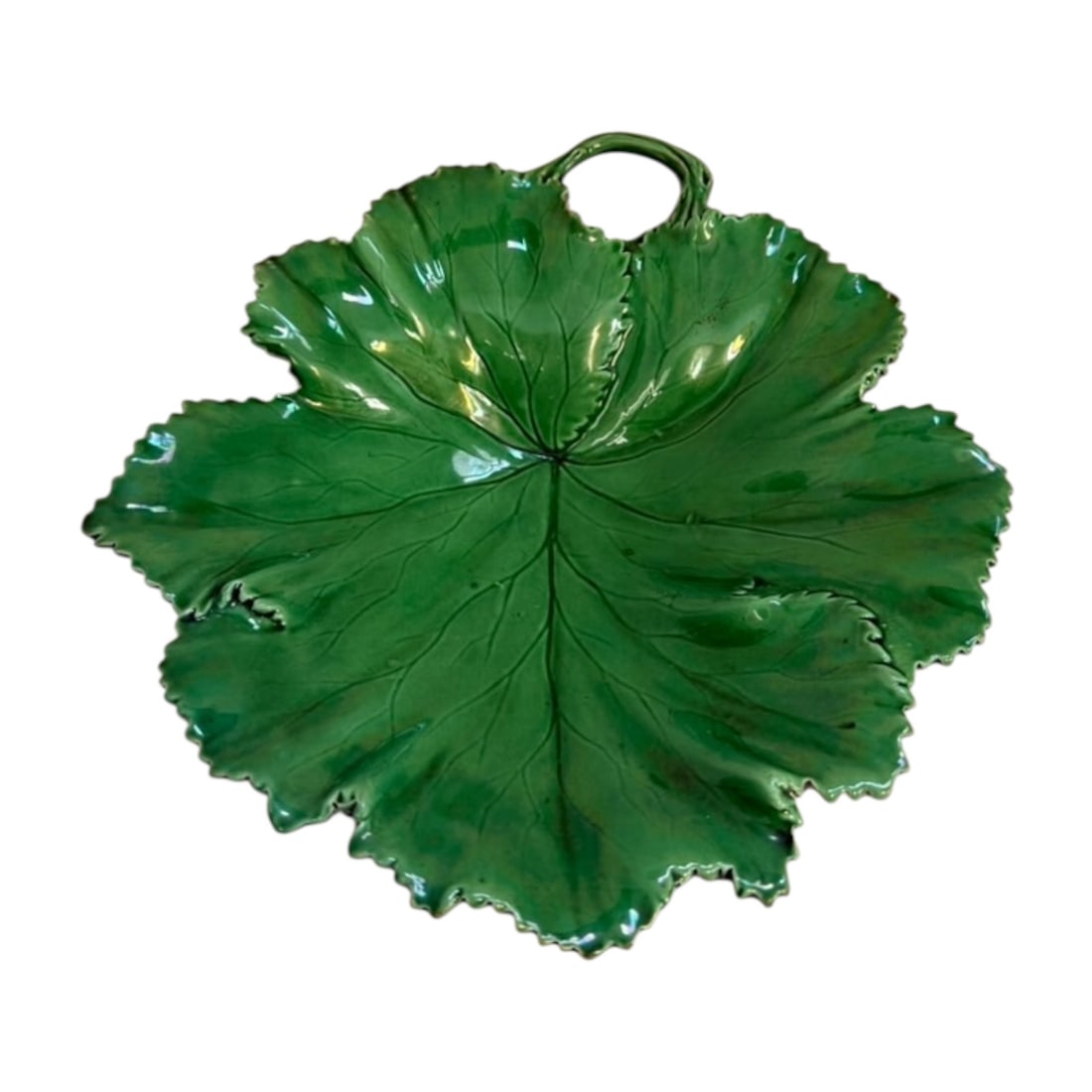 Green Majolica Leaf Plater with Handle (1 of 7)