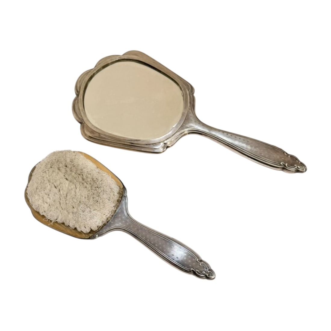 Vintage Made in Denmark Silver-Tone Floral Vanity Hand Mirror & Brush Set (1 of 7)