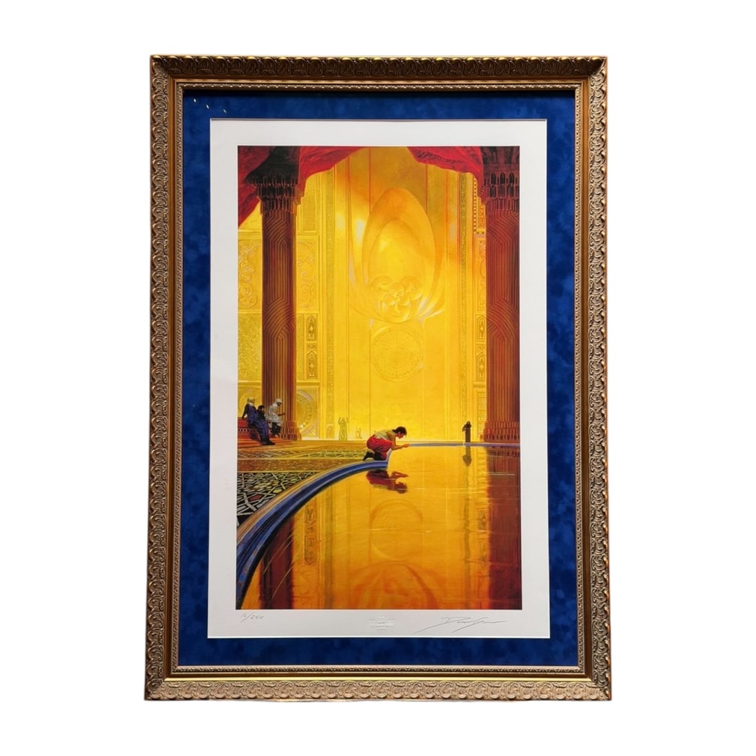 Donato Giancola (American, b. 1967) Limited Edition Print, 16/250: Donato Giancola (American, b. 1967), limited edition print depicting a monumental mosque interior with a lone worshipper reflected in a polished floor beneath soaring architectural forms. Pencil signe