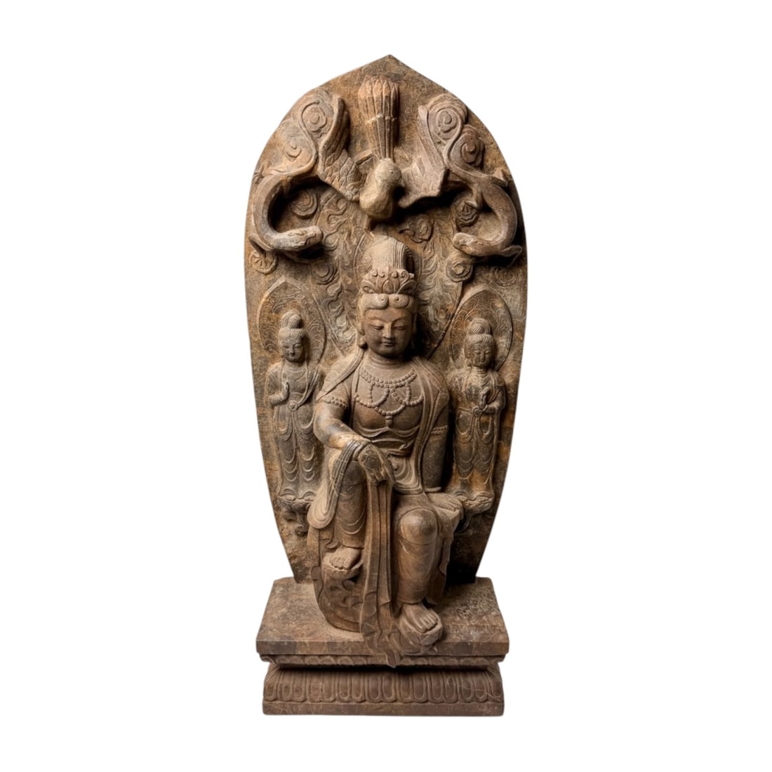 Large Chinese Stone Carved Guanyin Relief Sculpture with Attendants (1 of 10)