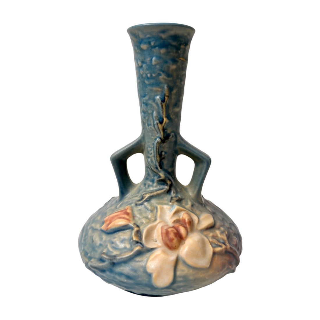 Vintage Roseville Pottery Magnolia Blue Double-Handle Vase (1 of 9)