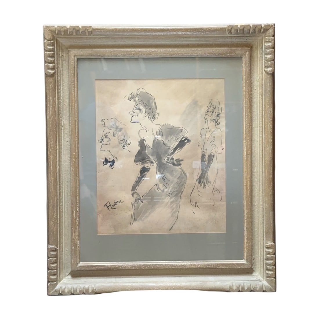 Henri de Toulouse-Lautrec Yvette Guilbert Lithograph Print Framed French Art Art Nouveau: A framed vintage lithographic print after a famous late-19th-century sketch composition by the iconic French Post-Impressionist master, Henri de Toulouse-Lautrec (1864–1901).The artwork captures ske