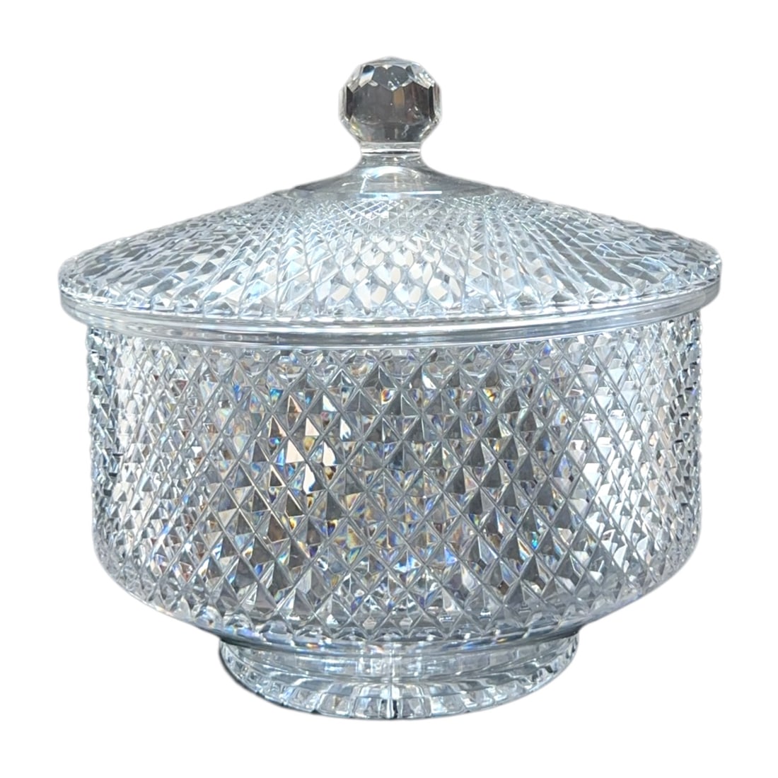 Vintage Cut Crystal Covered Biscuit Jar Candy Dish Diamond Point Starburst Base Lid (1 of 4)