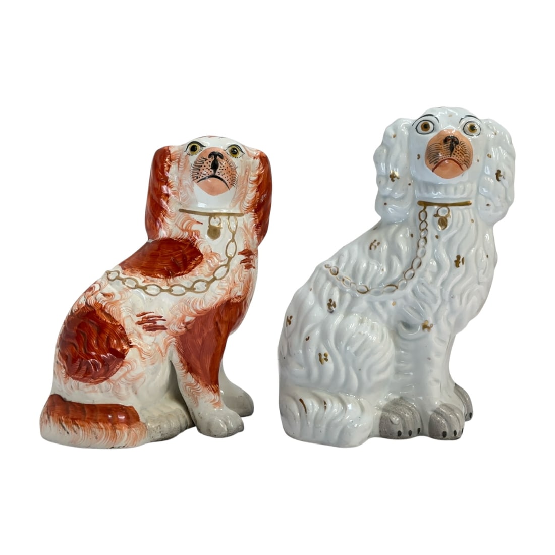 Pair Vintage Staffordshire Style King Charles Spaniel Hearth Dogs Ceramic Figures (1 of 4)