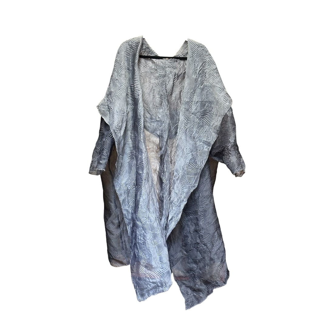 Issey Miyake Pleats Please Long Cardigan Kimono Jacket Grey Crinkled Plisse Coat: A magnificent avant-garde layering piece from the revolutionary Pleats Please Issey Miyake collection.Made in Japan, this lightweight garment showcases Issey Miyake's hallmark mastery over textile str